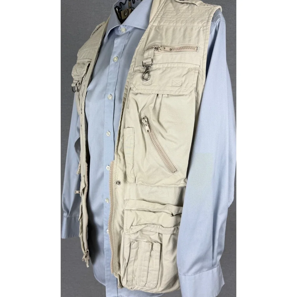 Banana Republic Vintage Photo Journalist Utility Vest Khaki Cotton Mens fits L